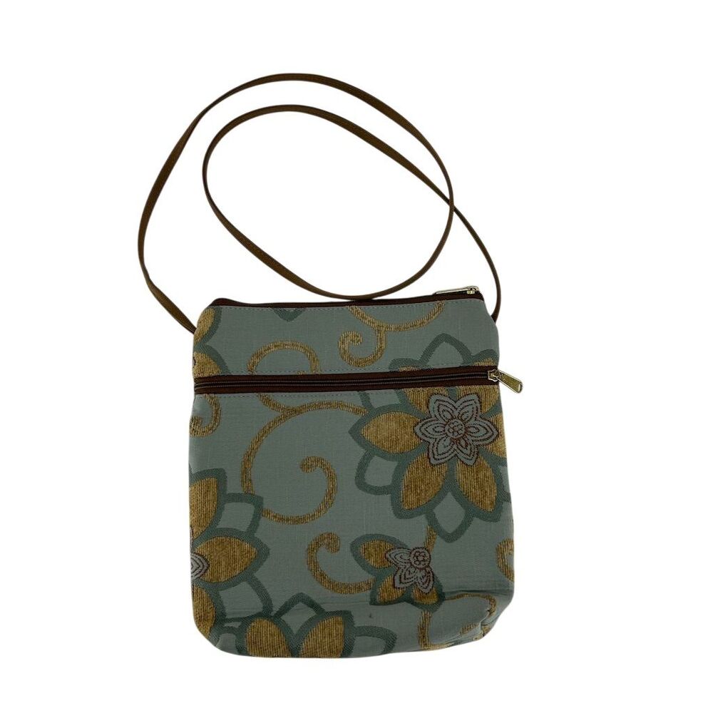 Danny K Women's Floral Tapestry Crossbody Bag Turquoise Green Brown